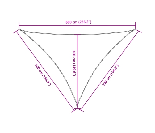 Toldo de vela triangular tela Oxford color crema 5x5x6 m