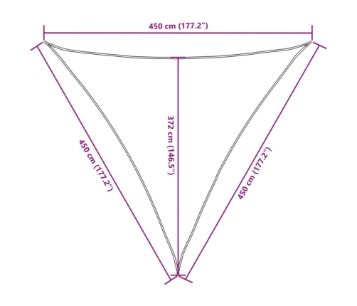 Toldo de vela triangular tela Oxford blanco 4,5x4,5x4,5 m