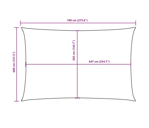Toldo de vela rectangular tela Oxford terracota 4x7 m