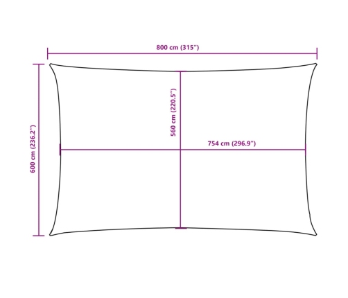 Toldo de vela rectangular tela Oxford terracota 6x8 m
