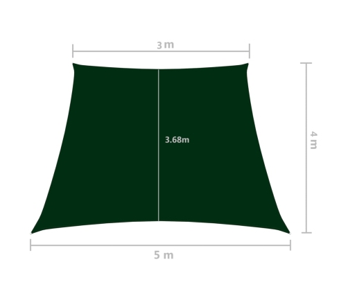 Toldo de vela trapezoidal de tela oxford verde oscuro 3/5x4 m