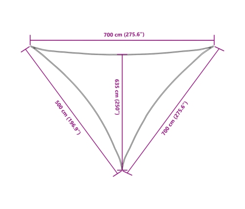 Toldo de vela triangular tela Oxford azul 5x7x7 m