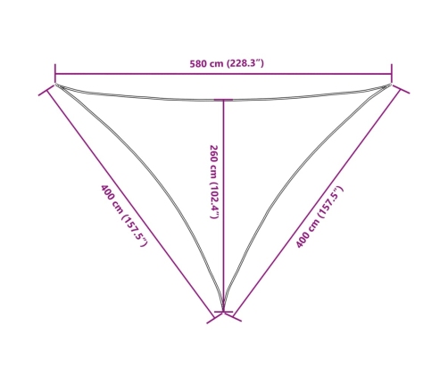 Toldo de vela triangular tela Oxford marrón 4x4x5,8 m