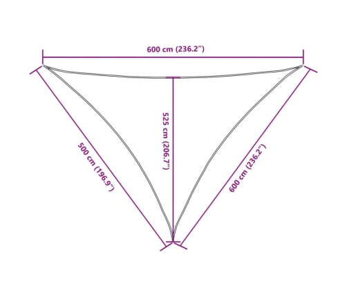 Toldo de vela triangular tela Oxford marrón 5x6x6 m