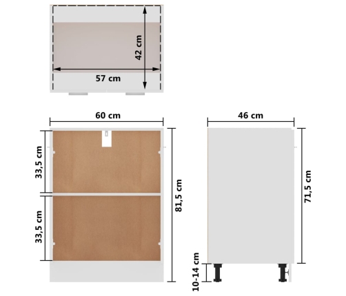 Armario inferior de cocina madera de ingeniería 60x46x81,5 cm