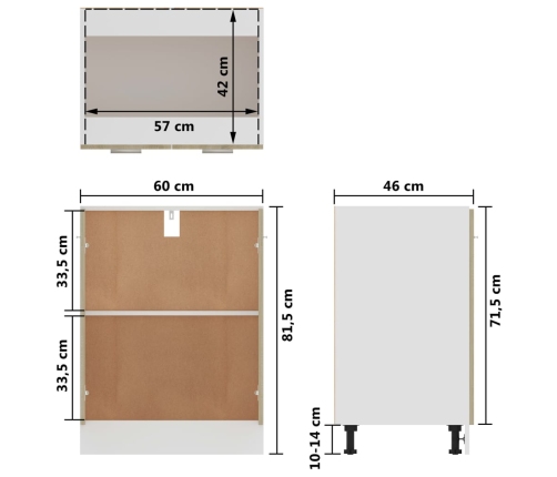 Armario inferior cocina contrachapada color roble 60x46x81,5 cm