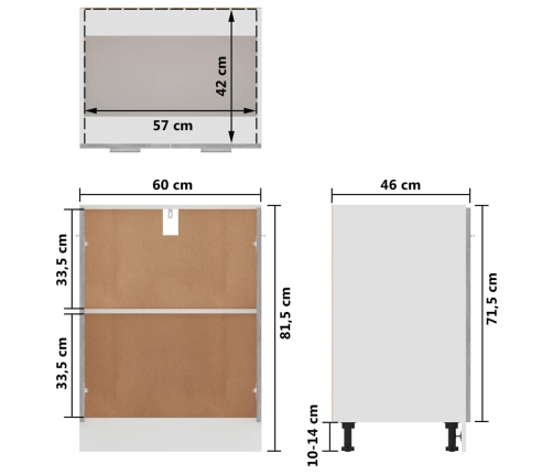 Armario debajo fregadero madera contrachapada gris 60x46x81,5cm