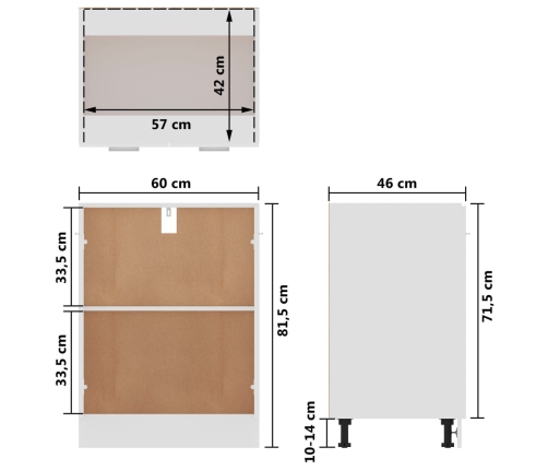 Armario inferior cocina contrachapada blanco 60x46x81,5 cm