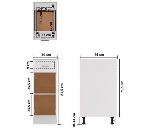 Armario inferior cajón cocina madera de ingeniería 30x46x81,5cm