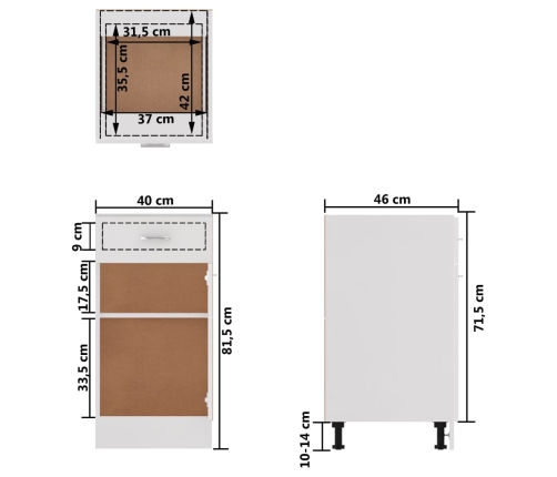 Armario inferior madera ingeniería blanco brillo 40x46x81,5 cm