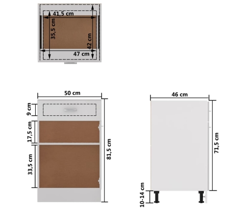 Armario inferior cajón cocina madera ingeniería 50x46x81,5cm