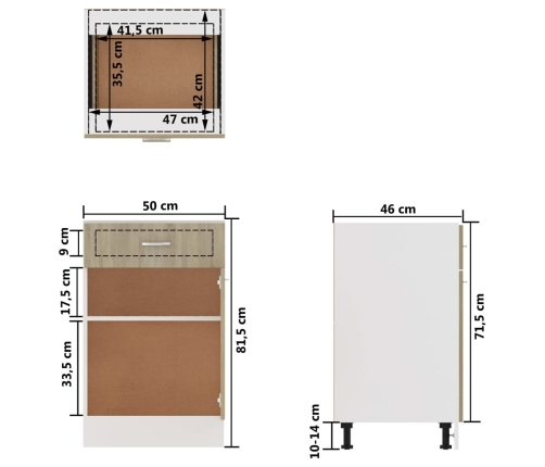 Armario inferior madera ingeniería roble ahumado 50x46x81,5 cm