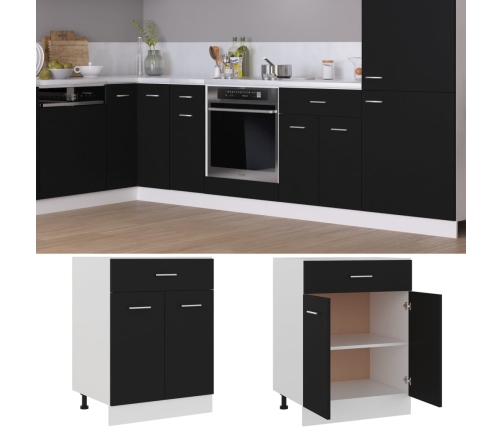 Armario inferior cajón cocina madera ingeniería negro 60x46x81,5cm