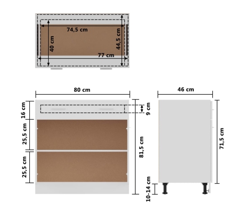 Armario inferior de cocina madera blanco 80x46x81,5 cm