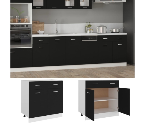 Mueble inferior de cocina madera ingeniería negro 80x46x81,5 cm