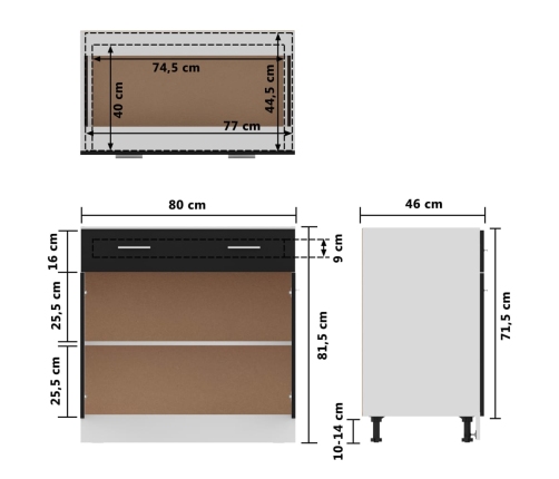 Mueble inferior de cocina madera ingeniería negro 80x46x81,5 cm