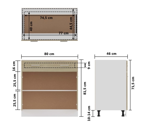 Armario inferior cajón madera ingeniería roble 80x46x81,5 cm