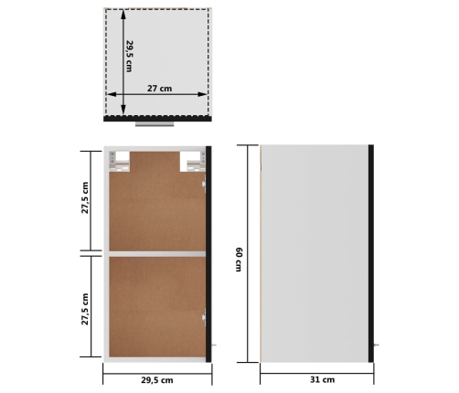 Armario colgante cocina madera ingeniería negro 29,5x31x60 cm