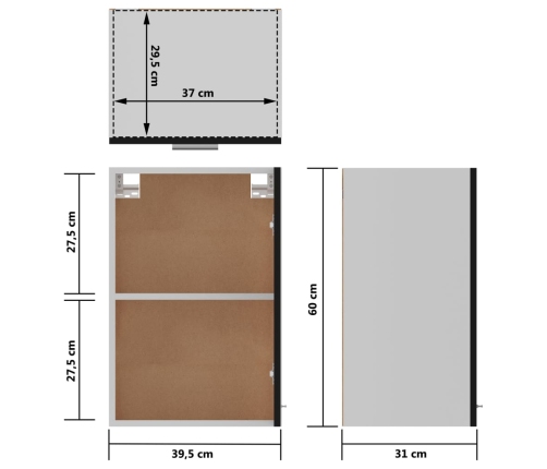 Armario colgante de cocina contrachapada negro 39,5x31x60 cm