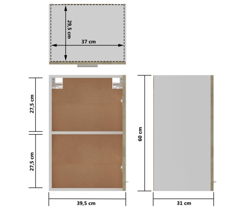 Armario colgante cocina madera ingeniería roble 39,5x31x60 cm