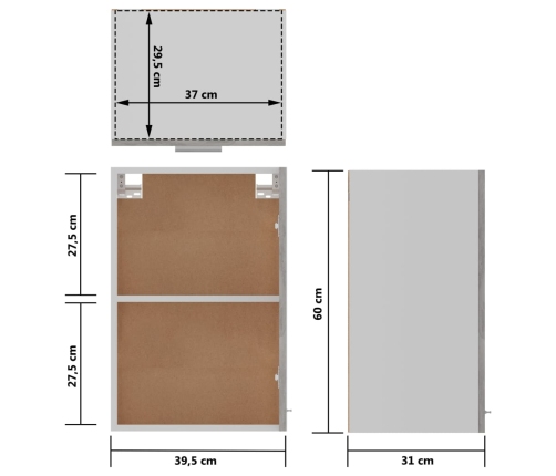 Armario colgante contrachapada gris hormigón 39,5x31x60 cm
