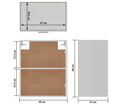 Armario colgante cocina madera ingeniería blanco 50x31x60 cm