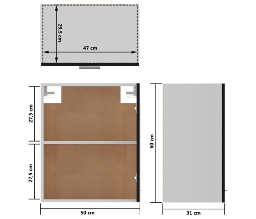 Armario colgante de cocina madera ingeniería negro 50x31x60 cm