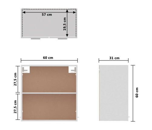 Armario colgante cocina madera ingeniería blanco 60x31x60 cm