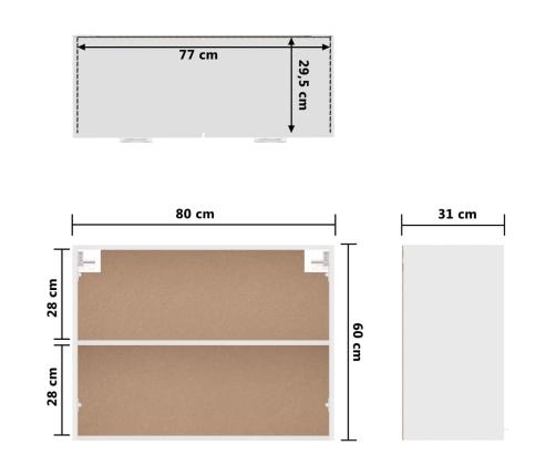 Armario colgante de cocina madera ingeniería blanco 80x31x60 cm