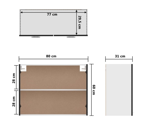 Armario colgante de cocina contrachapada negro 80x31x60 cm