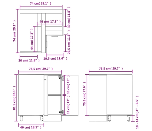 Armario inferior de esquina madera blanco 75,5x75,5x81,5 cm