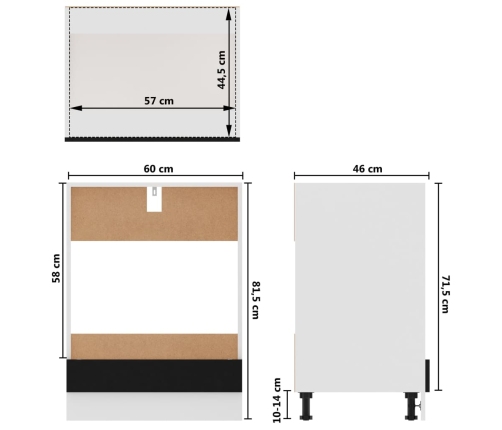 Armario de horno de madera contrachapada negro 60x46x81,5 cm