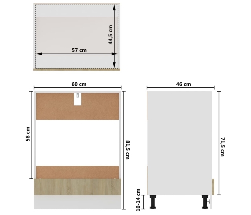 Armario de horno madera contrachapada color roble 60x46x81,5 cm