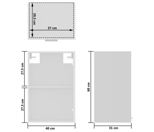 Armario colgante vidrio madera ingeniería blanco 40x31x60 cm