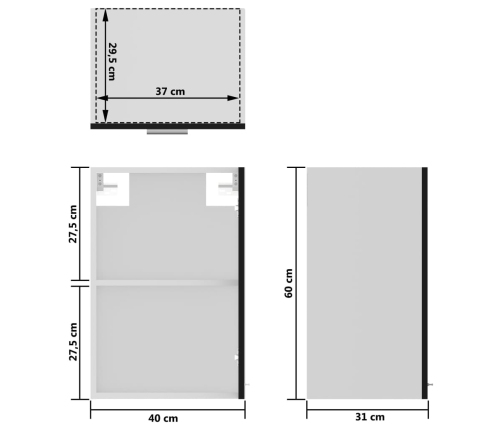 Armario colgante cristal madera contrachapada negro 40x31x60 cm