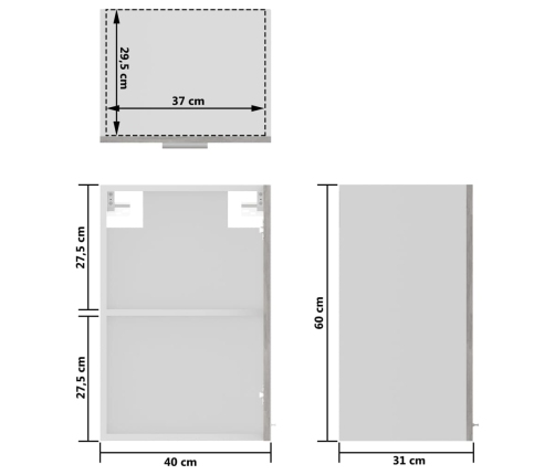 Armario colgante cristal contrachapada gris hormigón 40x31x60cm