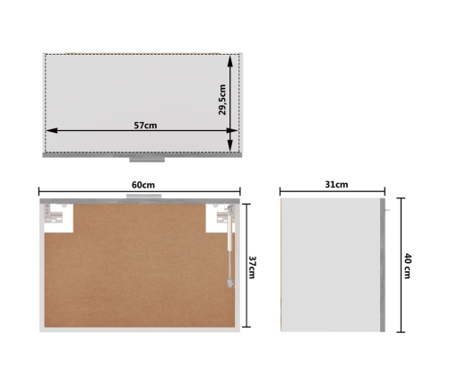 Armario colgante contrachapada gris hormigón 60x31x40 cm