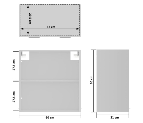 Armario colgante vidrio y madera ingeniería blanco 60x31x60 cm