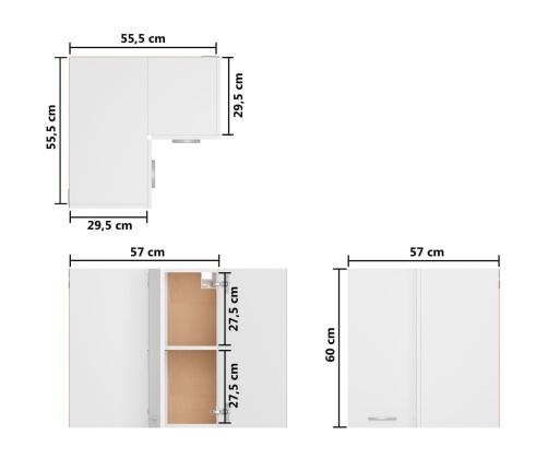 Armario colgante vidrio madera ingeniería blanco 57x57x60 cm