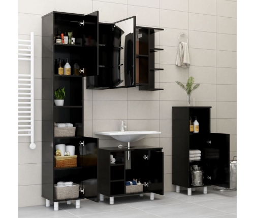 Armario de baño madera contrachapada negro 30x30x95 cm