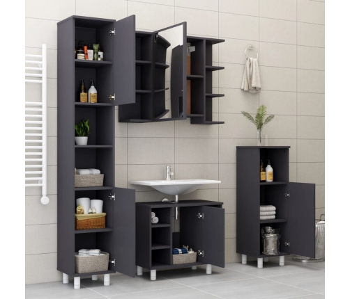 Armario de baño madera contrachapada gris 30x30x95 cm