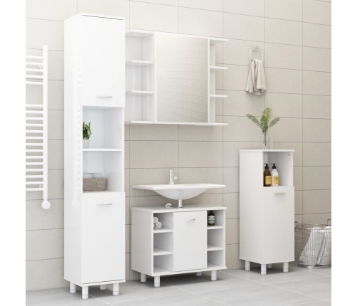 Armario de baño madera contrachapada blanco brillo 30x30x95 cm