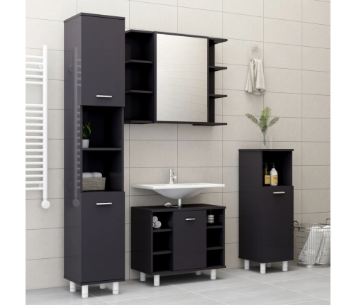 Armario de baño madera contrachapada gris brillo 30x30x95 cm