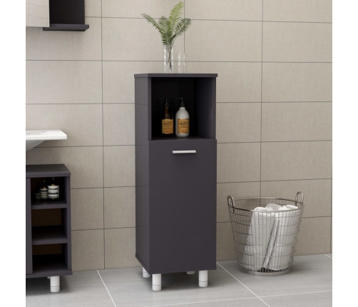 Armario de baño madera contrachapada gris brillo 30x30x95 cm