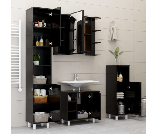 Armario de baño madera contrachapada negro 30x30x179 cm