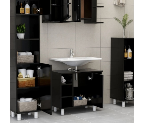 Armario de baño madera contrachapada negro 60x32x53,5 cm