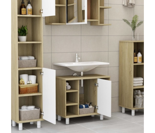 Armario baño madera contrachapada blanco y roble 60x32x53,5 cm