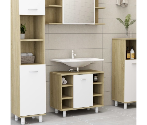 Armario baño madera contrachapada blanco y roble 60x32x53,5 cm