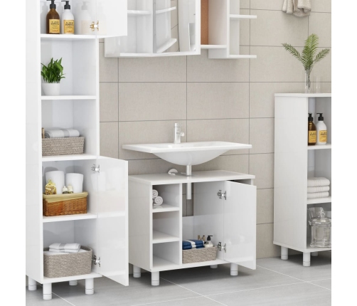 Armario de baño madera contrachapada blanco brillo 60x32x53,5cm