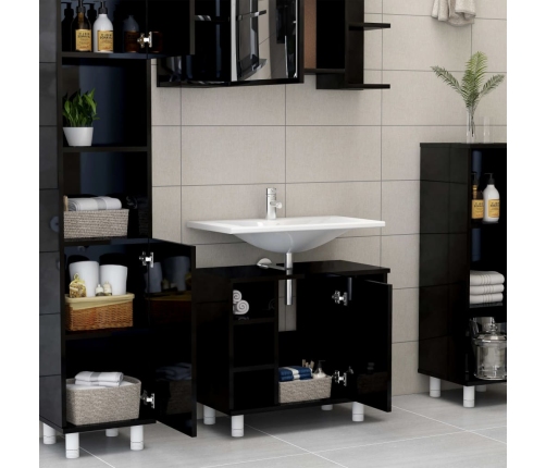 Armario de baño madera contrachapada negro brillo 60x32x53,5 cm